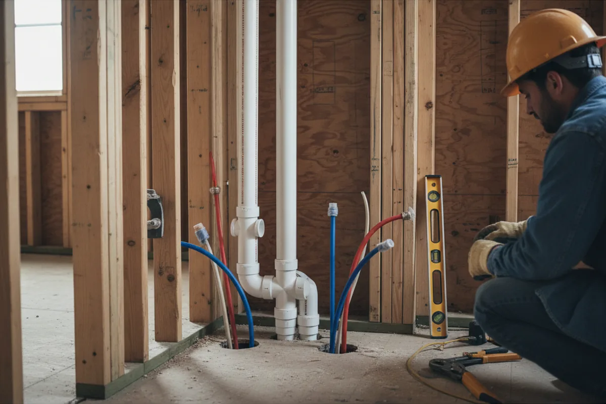 Drain and supply rough-in during Leak Detection in Carlstadt